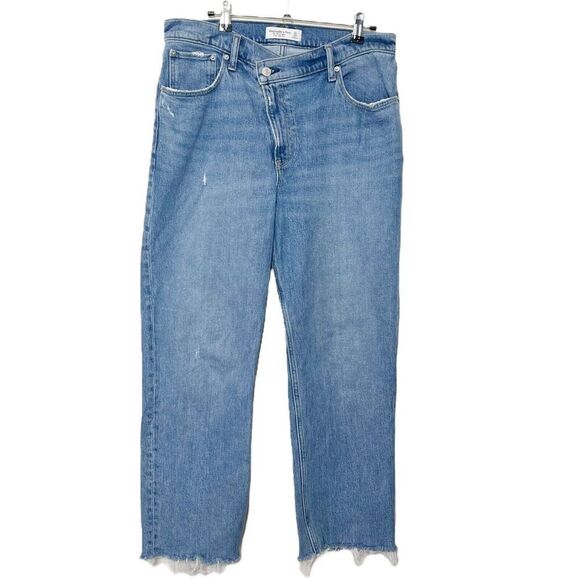 Abercrombie & Fitch 90s Straight Jeans Women’s Size 31 12S Criss Cross High Rise - Picture 1 of 14